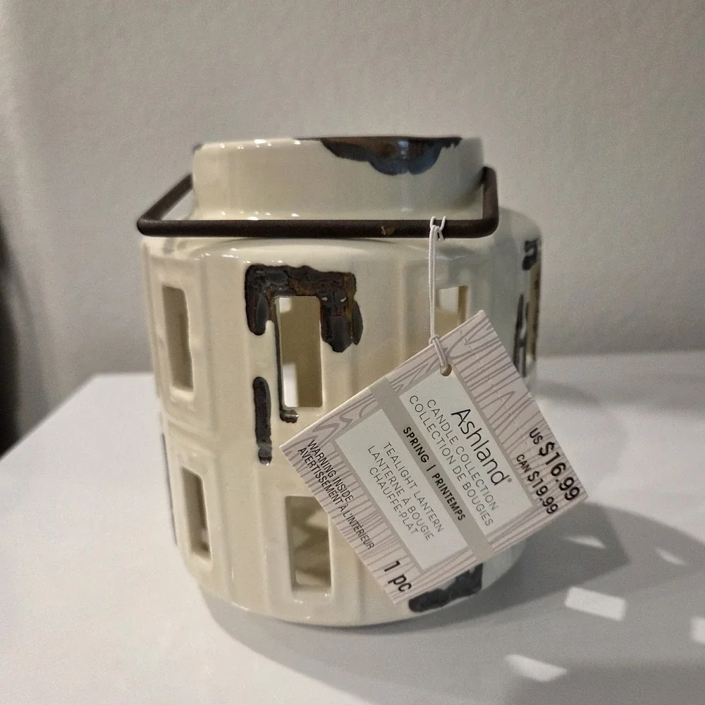 2 Ashland Spring Candle Collection White Ceramic Lanterns Rustic Farmhouse Set